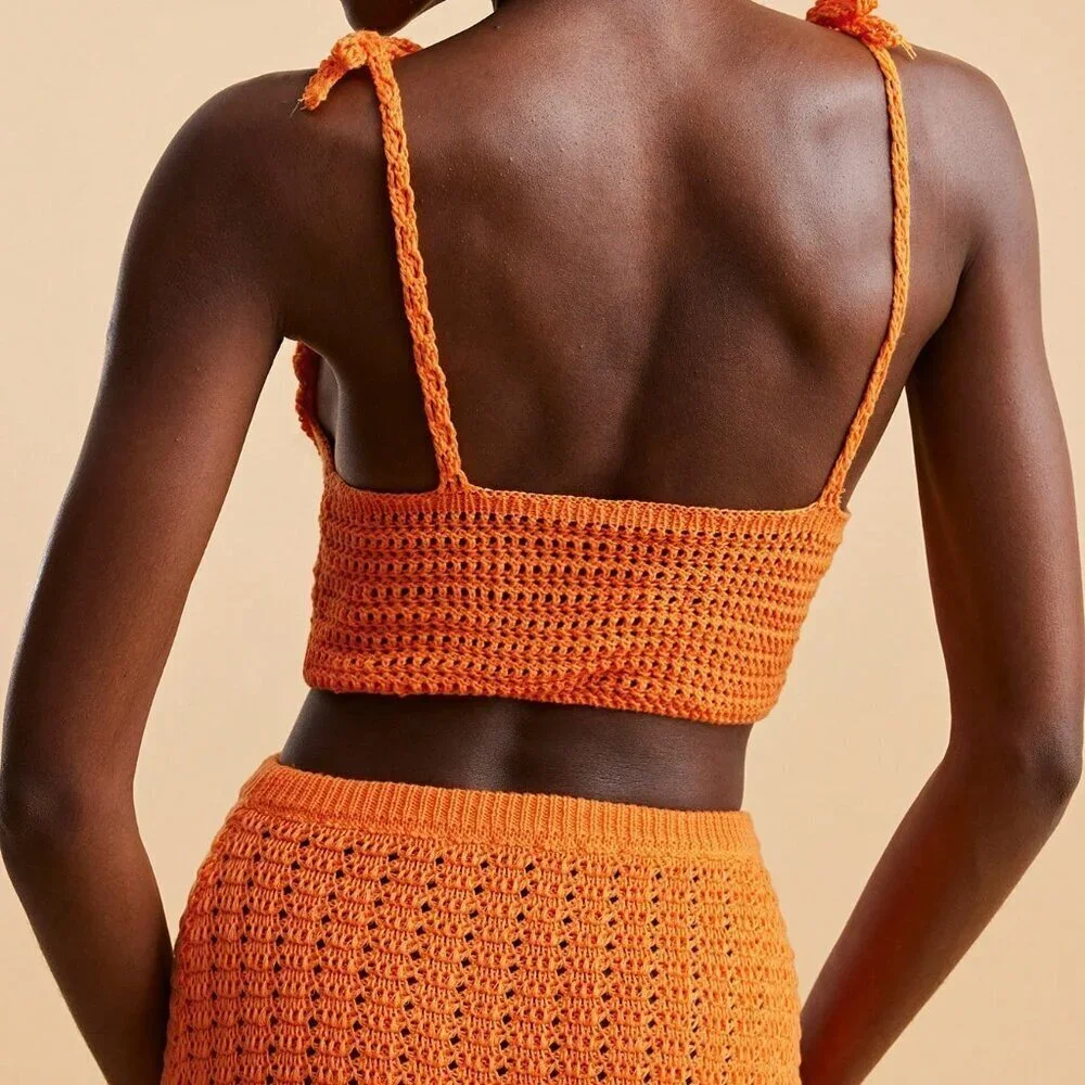 Orange Boho Women's Sexy Beach Vacation Knit Sweater